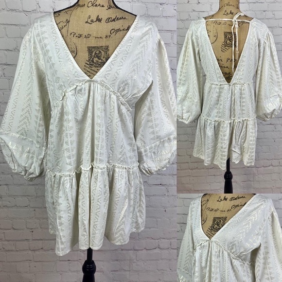 Blue Island Multi Tier V Neckline Balloon Sleeve Dress - Picture 1 of 2